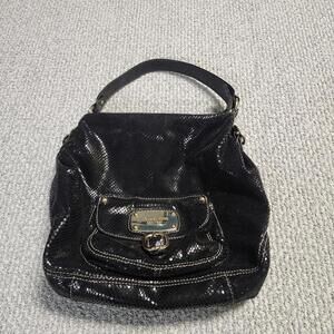Michael Kors Black Snakeskin Leather Shiny Textured Hobo Bag Large